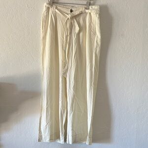 Sonoma Cream Linen Blend Wide Leg Pants, L, Tie Waist